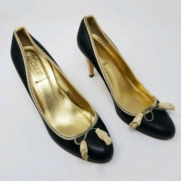 J. Crew Shoes - J Crew Black Leather Pumps Tassle Tie Italy